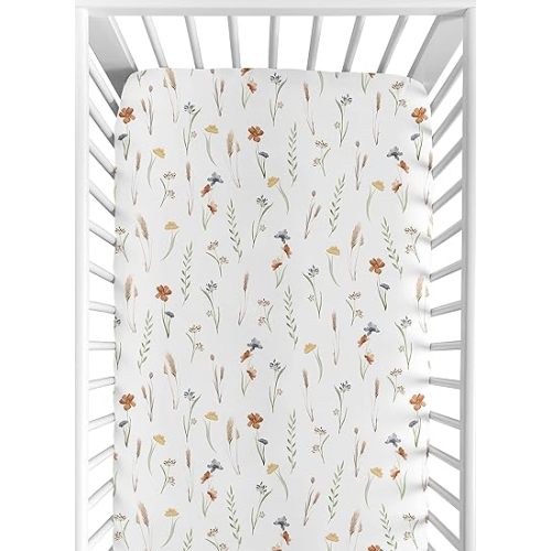 Sweet Jojo Designs Boho Floral Garden Flower Girl Baby Fitted Crib Sheet Infant Newborn Nursery Toddler Bed Room Standard Mattress Green Watercolor Bohemian Floral Farmhouse Vintage Shabby Chic Nature