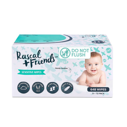 Rascal + Friends Sensitive Baby Wipes 648 Count Bag with 3 Inner Packs (Select for More Options)