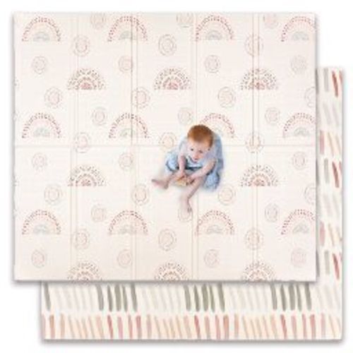 JumpOff Jo - Waterproof Foam Padded Play Mat for Infants, Babies, Toddlers, Play Pens & Tummy Time, Foldable Activity Mat - Rainbow Dash