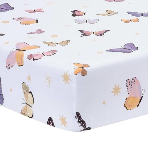 Lambs & Ivy Butterfly Dreams Breathable 100% Cotton Fitted Baby Crib Sheet