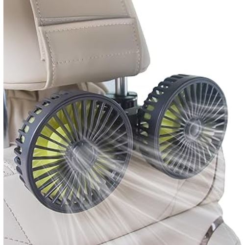 XOOL Car Fans for Backseat - Dual Head USB Cooling Car Fan for Kids, 360° Rotatable Car Rear Headrest Fan, Air Circulation Fan with Adjustable Clip for Vehicles SUV RV Truck