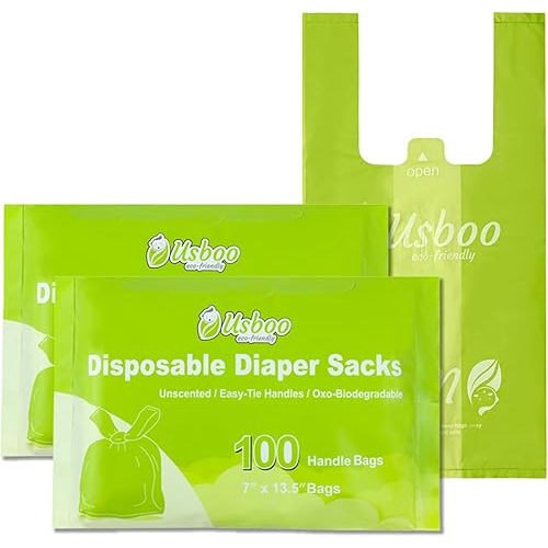 Biodegradable Disposable Diaper Bags, 200 Count, 1.0 Liters Capacity, Easy-Tie Handles, Convenient and Eco-Friendly