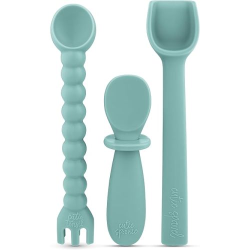 Ryan & Rose Ultimate Baby Utensil Set of 3 Silicone Baby Spoons Silicone feeding set for baby led weaning, self feeding 6 months, toddler utensils (Seaglass)