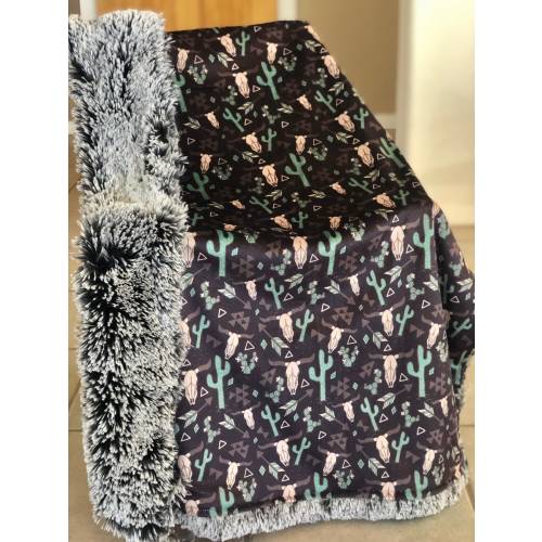 Cow Skull and Cactus Cowboy Blanket