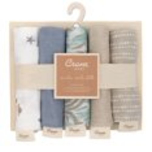Crane Baby Wash Cloth Set, 100% Cotton Baby Washcloths, Set of 5 Baby Washcloths, Sea Life Starfish Theme, Baby Washcloths For Newborn, Muslin Baby Washcloths, Newborn Baby Gift, Baby Registry Gift