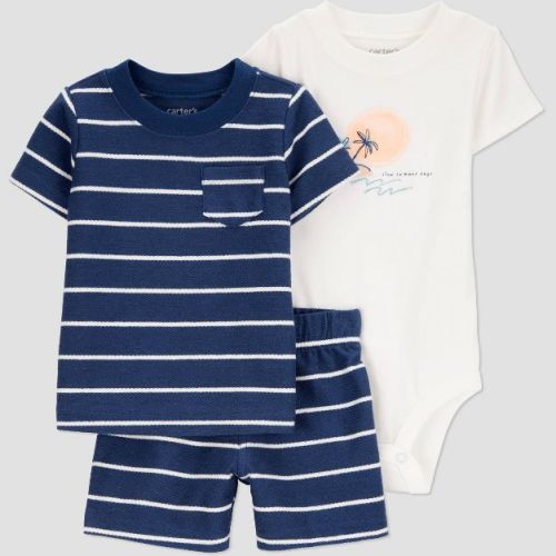 Carter's Just One You®️ Baby Boys' Striped Scenic Top & Bottom Set - Navy Blue Newborn