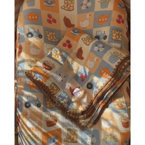 Organic Muslin Blanket - Bloom Barn/Brown Gingham