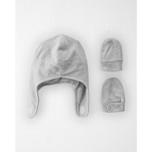 Carter's Little Planet 2-Pack Recycled Fleece Hat and Mittens Set - 0-9M - Style,Grey Heather