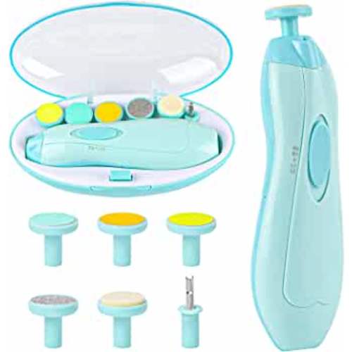 Baby Nail Trimmer Electric, Lupantte Safe Baby Nail File, Baby Nail Clippers with Light and 6 Grinding Pads for Newborn Infant Toddler or Adults Toes and Fingernails, Kids Nail Care, Polish and Trim