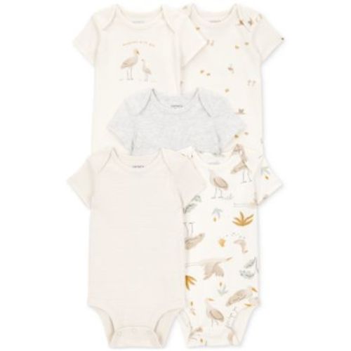 Baby Boy or Baby Girl Striped Birds Short-Sleeve Bodysuits, 5 Pack