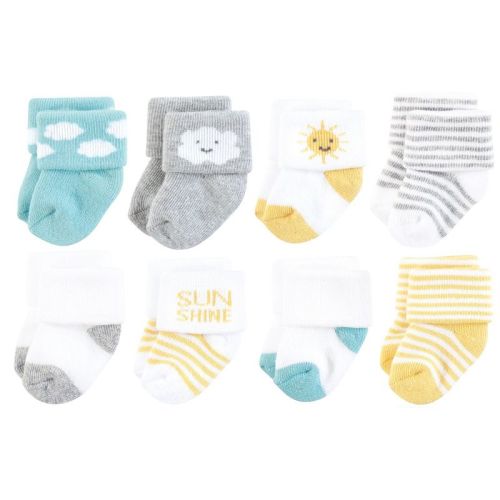 Hudson Baby Basics Infant Baby Cozy Terry Socks 8-Pack, Sunny Skies, 0-6 Months