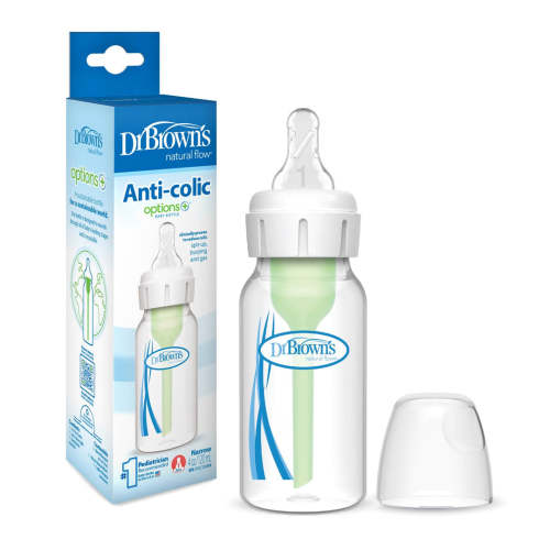 Dr. Brown's Natural Flow Anti-Colic Options+ Narrow Baby Bottle, with Level 1 Slow Flow Nipple