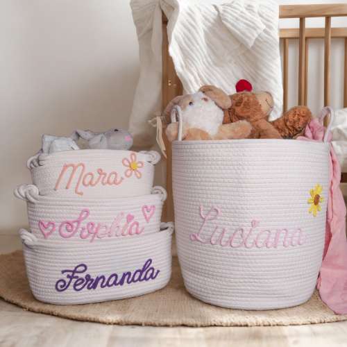 Personalized Extra Large Basket, Rope Cotton Baby Gift Basket, Toy Organizer, Large Toy Basket, Newborn Gift, Baby Name Basket Diaper bag