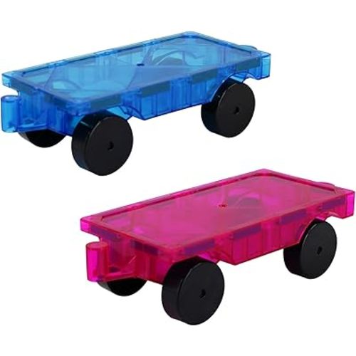 Magnetic Tiles Car Set Truck Kit Toy with Stronger Magnets, Educational Magnet Cars with Re-Enforced Hitch and Long Bed for Girls Boys Toddler Ages 3+ (Blue & Purple)