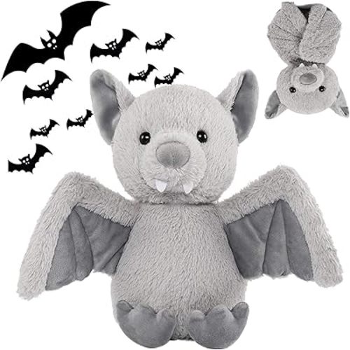 Cuddly 11-inch Grey Plush Bat - Halloween Stuffed Animal Toy, Bedtime Doll, Xmas Furry Gift for Kids & Babies