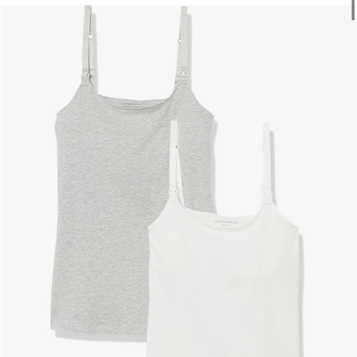 Amazon Essentials Women's Maternity Nursing Tops, Pregnancy Clothes with Adjustable Straps and Built-in Shelf Bra, Pack of 2