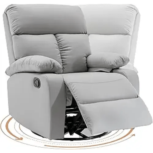 Swivel Rocker Recliner, Rocking Chair Nursery, Small Rocker Recliners for Small Spaces, Living Room, Bedroom, Nursery, RV, Light Grey