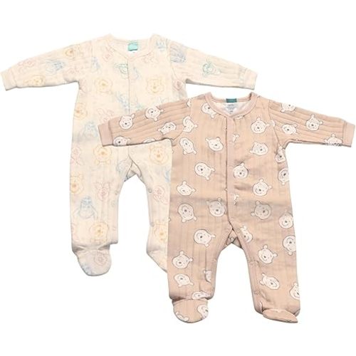 Magic Threadz Disney Clothes Baby Boys 2-Pack Quilted Footed Coveralls Mickey Mouse, Winnie the Pooh and Dumbo (0/3M-6/9M)