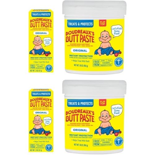 Boudreaux's Butt Paste Diaper Rash Ointment, Variety Pack, Original 16oz, Original 2 oz (2 of each)