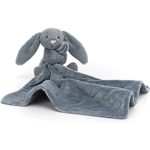 Jellycat Bashful Dusky Blue Bunny Soother, 13.5 inches - Security Blanket & Lovey for Babies - Baby Gift