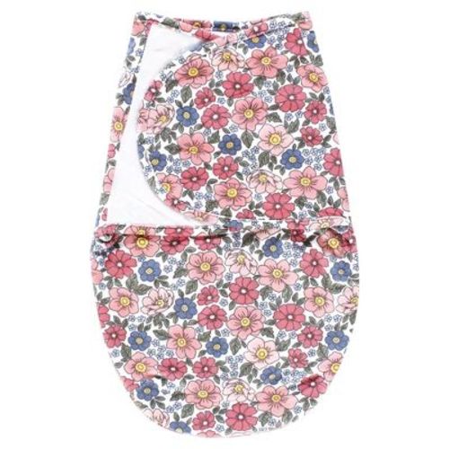 Hudson Baby Infant Girl Plush Faux Fur Swaddle Wrap, Pink Blue Pretty Floral, 0-3 Months