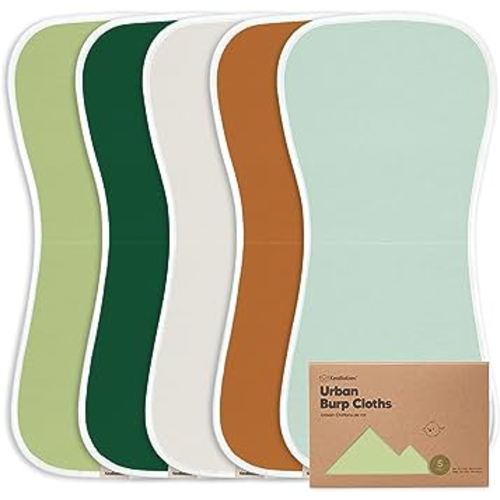5-Pack Organic Burp Cloths for Baby Boys and Girls - Ultra Absorbent Burping Cloth, Burp Clothes, Newborn Towel - Milk Spit Up Rags - Burpy Cloth Bib for Unisex, Boy, Girl - Burp Cloths (Hunter)