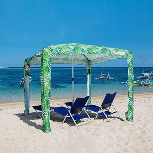 CoolCabana Beach Shade Tent - Easy Setup, UPF 50+ Protection, Large & Medium Sizes, Compact & Wind Resistant - Beach Cabana for The Whole Family - Palms, Medium