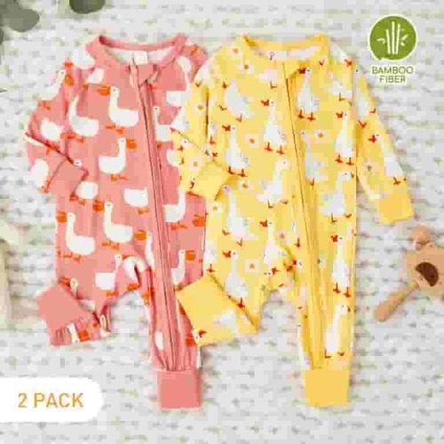 PatPat Bamboo Baby Pajamas Baby Girl Gifts Snug Fit Zipper Long-Sleeved Baby Bodysuits Sleepwear,2Pack,0-24 Months