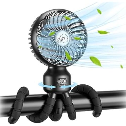 KITWLEMEN Baby Stroller Fan, Oscillating Clip on Fan with tripods, 20Hour Battery Operated Small Portable Fan for Crib Treadmill Car Seat Travel