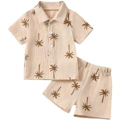 Toddler Boy Clothes Summer Short Sleeve Button Down Shirt Shorts Set Baby Boy Beach Outfit Casual Cotton Linen Set