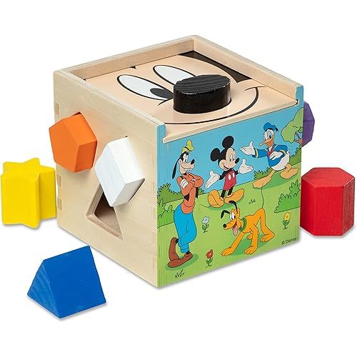 Melissa & Doug Disney Mickey Mouse & Friends Wooden Shape Sorting Cube - Mickey Mouse Toys, Classic Wooden Toys For Babies And Toddlers Ages 2+