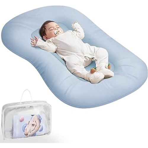 Baby Lounger - Baby Lounger for Newborn, Infant Lounger for Home and Travel, Soft Cotton, Newborn Babies Essentials Gifts, ZumaBlue