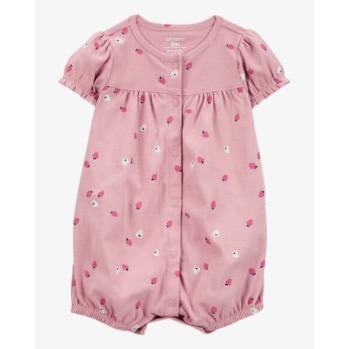 Baby Strawberry Print Ribbed Short-Sleeve Romper - Pink - Carter's | Carter's