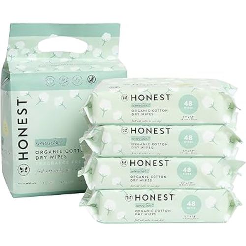 The Honest Company Dry Baby Wipes | 100% Organic Cotton, Gentle, Disposable | 192 Count