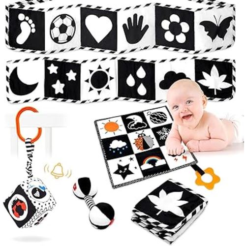 Black and White High Contrast Baby Toys for Newborn, Newborn Toys Montessori Toys for Babies 0-6 Months Tummy Time Toys, Infant Toys 0-6 Months Sensory Toys Soft Book for 0 3 6 6 9 12 Months Boy Girl