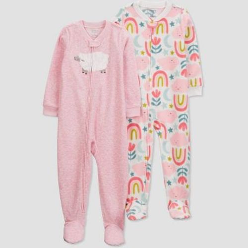 Carter's Just One You® Toddler Girls' Animals And Floral Fleece Footed Pajamas - White/sage Green/pink 18m