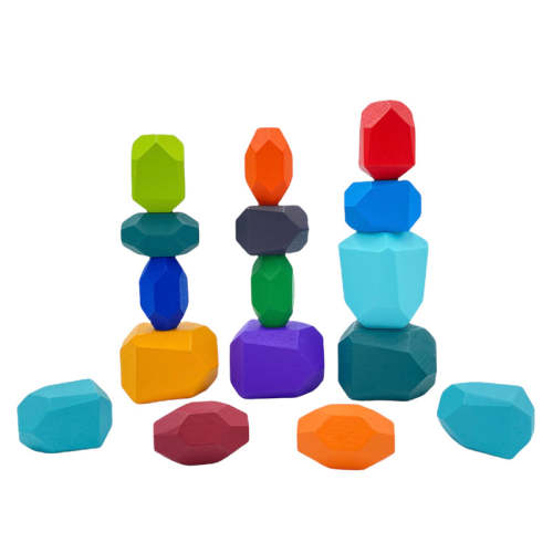 16 Pcs Wooden Stone Balancing Stacking Blocks in Primary Colors – Green Elephant Home and Toys