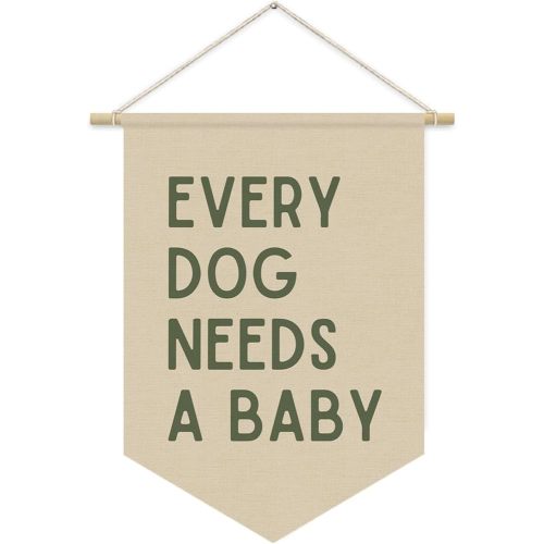 Funny Every Dog Needs A Baby Cute Pregnancy Announcement Wall Hanging Pennant Banner Flags, Trendy Retro Baby Reveal Shower Canvas Wall Banner for Boy Girl Room Decor