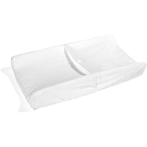 Badger Basket Waterproof Contoured Changing Table Pad for Babies – Non-Slip Base, Safety Strap, Removable Cover – White