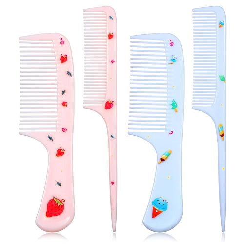 Giantree 4Pcs Baby Hair Comb, Kids Hairs Brush Set for Girls Boys, Cute Hair Comb Set Toddler Hairs Comb, Mini Comb Rat Tail Hairs Styling for Toddler Child's Hair Travel Hair Brush(Style B)