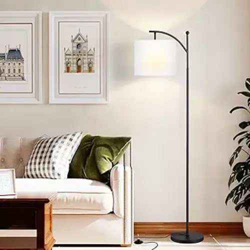 60" Floor Lamp with 3 Color Temperatures, Adjustable White Shade, Black Pole - Tall Lamp for Living Room, Bedroom, Office, Classroom, Dorm - 9W Bulb Included