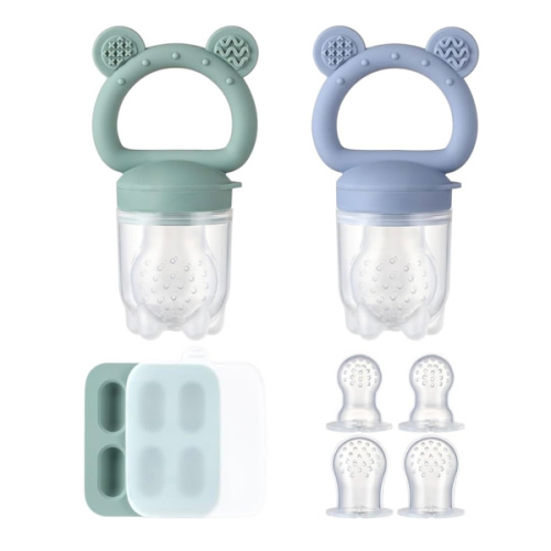 2 Pack Silicone Baby Fruit Feeder with Mini Freezer Tray, Baby Teethers, Breastmilk Popsicle Molds for Baby Teething Relief, Fresh Food Feeder for Safe Infant Self Feeding, Extra Food Pouches