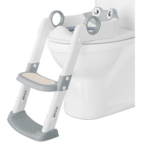 Potty Training Seat with Step for Toddlers As a Potty Training Toilet Anti-Slip Safe Pads Adjustable Height Legs Ladder Stool Gray