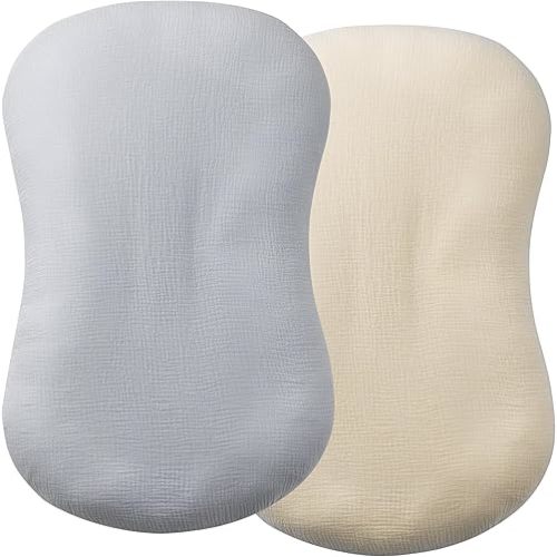 Muslin Baby Lounger Cover 2 Pack, Organic Cotton Newborn Lounger Cover, Soft and Breathable Baby Nest Slipcover for Boys Girls, Beige & Light Green