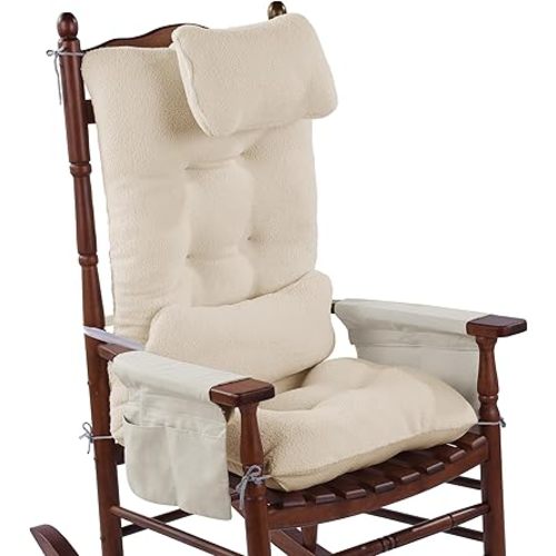 MABOZOO 5 PCS Rocking Chair Cushion, Thicken Sherpa Fleece Rocking Chair Pads with Headrest Pillow and Lumbar Pillow, Rocking Chair Cushion Set Padded Cushion