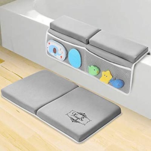 KingSo Bath Kneeler and Elbow Rest Pad Set 1.5'' Thick Baby Bath Kneeling Pad Non-Slip Thick Cushion Quick Drying Bathing Kneeling Mat Bathtub Knee Saver with 4 Mesh Bags 3 Squeeze Toys for Bathing