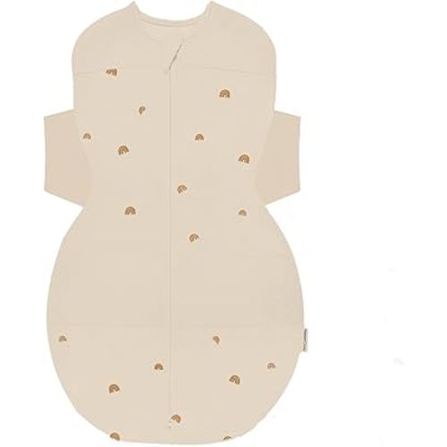 Happiest Baby SNOO Sleep Sack - 100% Organic Cotton Baby Swaddle Blanket - Doctor Designed Promotes Healthy Hip Development (Tan Rainbows, Small)