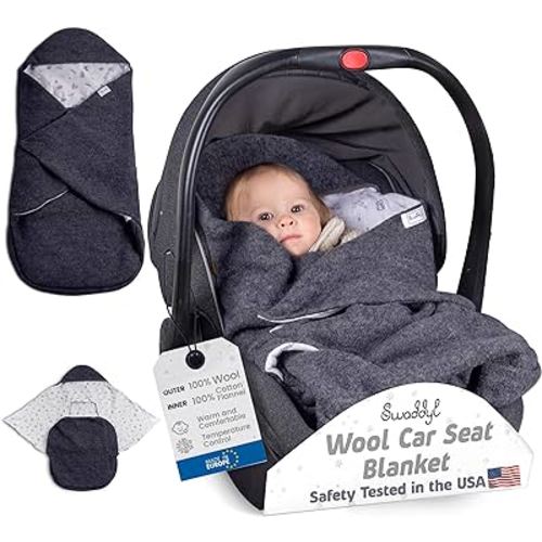 Car Seat Blanket - Premium Wool Stroller Blanket with a Hood & Leg Pouch - Double Sided Carseat Blanket for Optimal Insulation - Car Seat Blankets for Babies Winter Essential