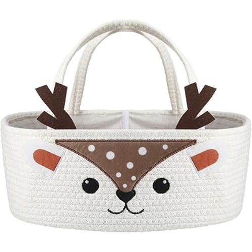 Weysat Cute Deer Baby Diaper Caddy Organizer Cotton Rope Diaper Caddy Basket Woodland Nursery Decor Portable Organizer for Essentials Like Diapers, Wipes, Towels for Baby Shower