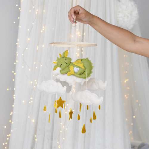 Dragon Baby Mobile Handmade, Fantasy Baby Mobile, Crib Mobile For Baby, Gender Neutral Mobile, Felt Nursery Decor, Hanging Baby Mobile